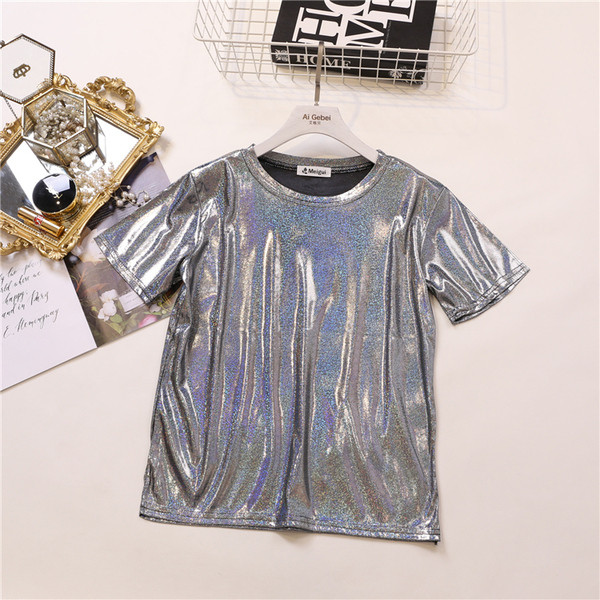 Bluză de damă elegantă cu mâneci scurte și efect strălucitor în mai multe culori