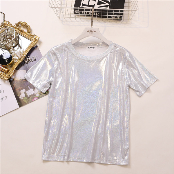 Bluză de damă elegantă cu mâneci scurte și efect strălucitor în mai multe culori