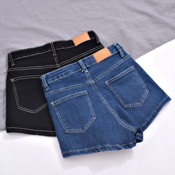 Blugi scurti casual de dama cu talie inalta in albastru si negru