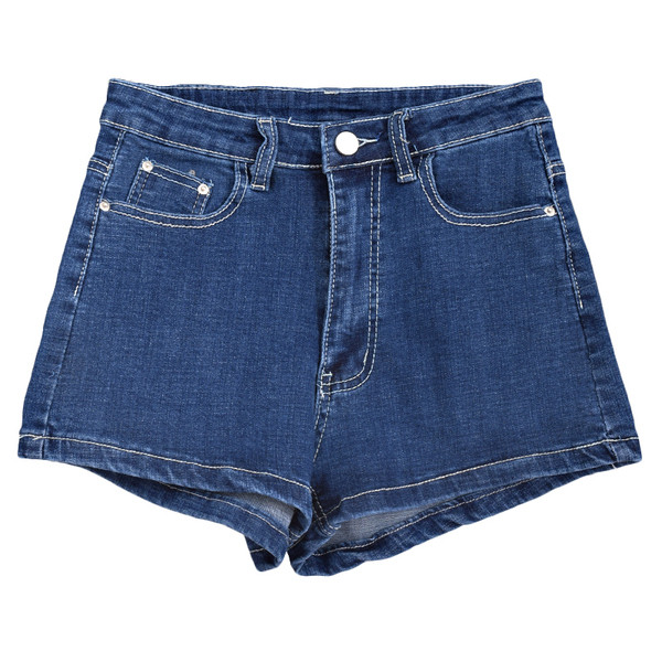 Blugi scurti casual de dama cu talie inalta in albastru si negru