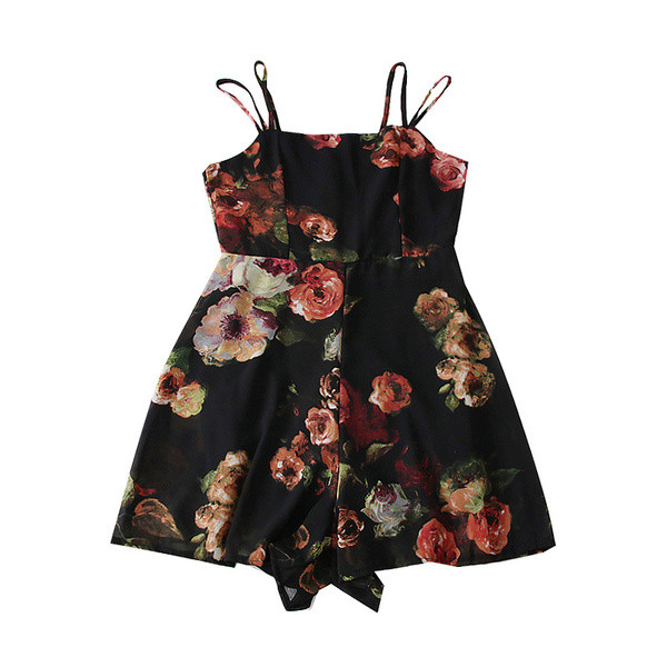 Salopeta de dama de culoare neagra cu motive florale