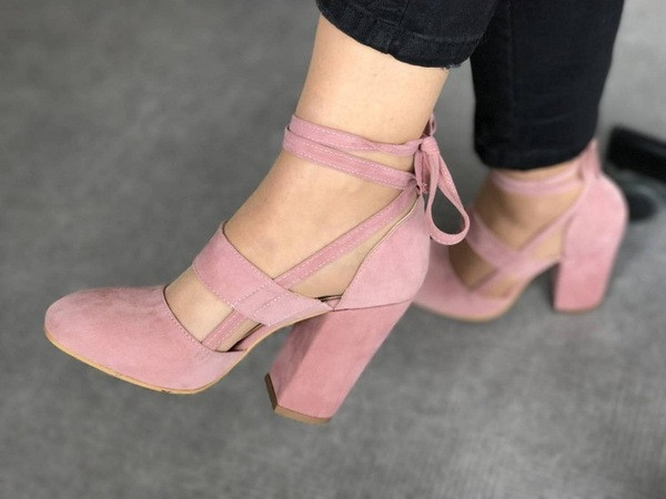 Pantofi moderni de dama cu toc inalt cu sireturi in mai multe culori