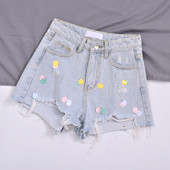 Blugi scurti moderni de dama cu paiete colorate si talie inalta