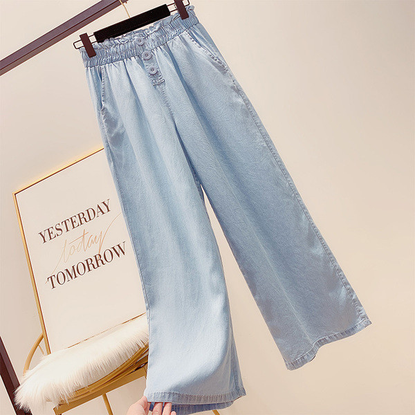 Pantaloni moderni de dama cu talie inalta in culoarea albastra