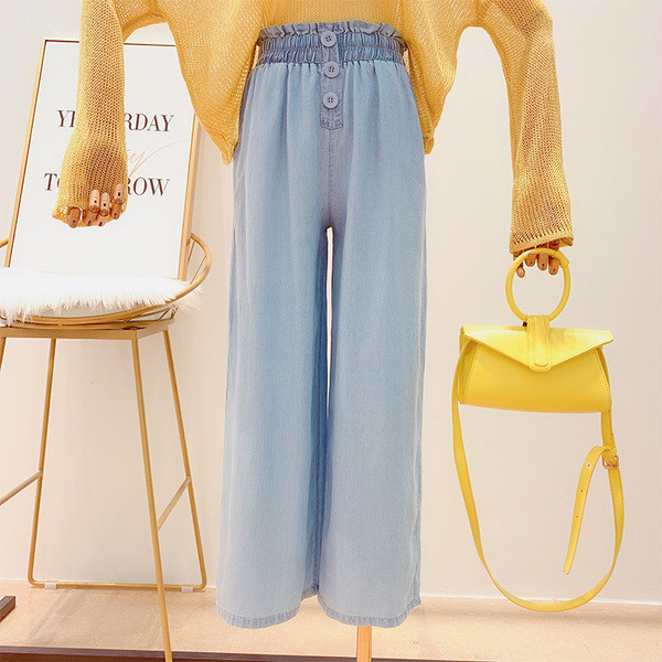 Pantaloni moderni de dama cu talie inalta in culoarea albastra