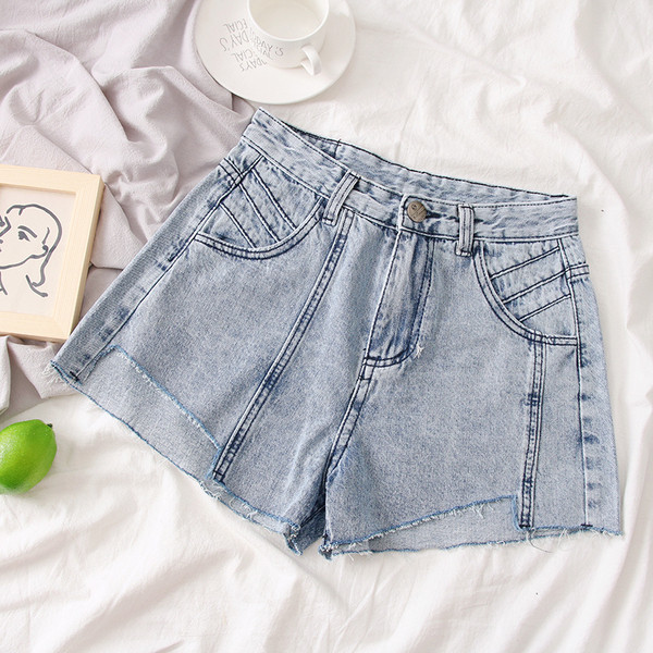 Blugi scurti de dama in gri si albastru cu buzunare