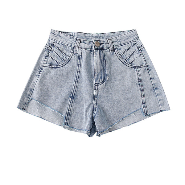 Blugi scurti de dama in gri si albastru cu buzunare