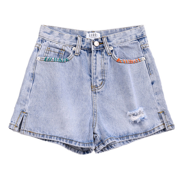 Pantaloni scurți de damă cu talie înaltă și motiv rupt