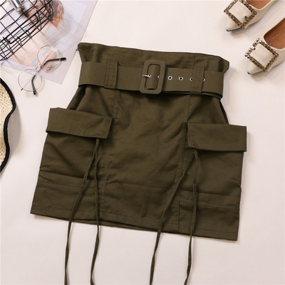 Fusta de dama cu buzunare si curea in trei culori