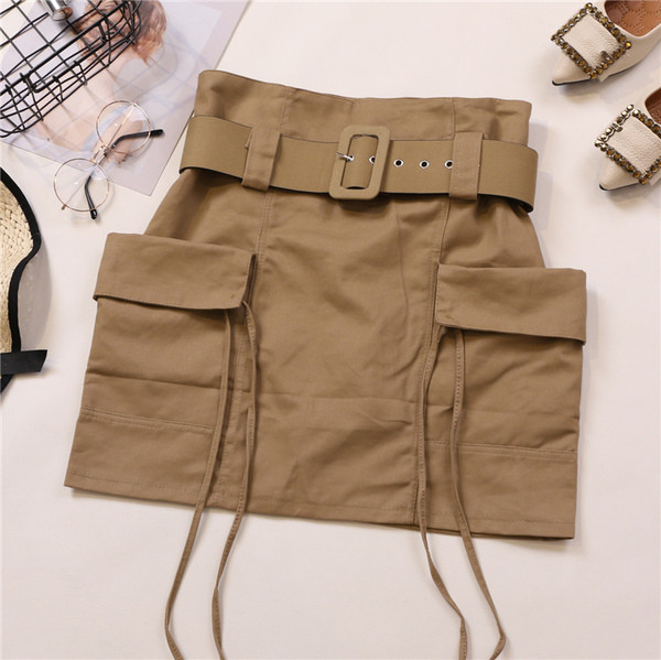 Fusta de dama cu buzunare si curea in trei culori