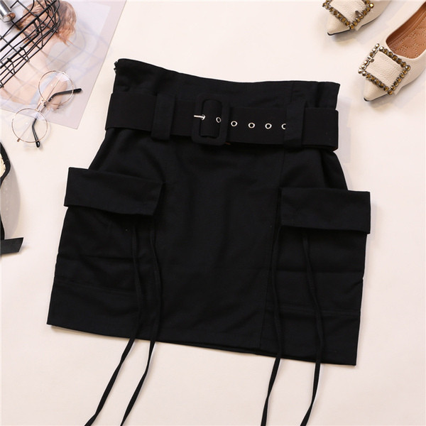 Fusta de dama cu buzunare si curea in trei culori