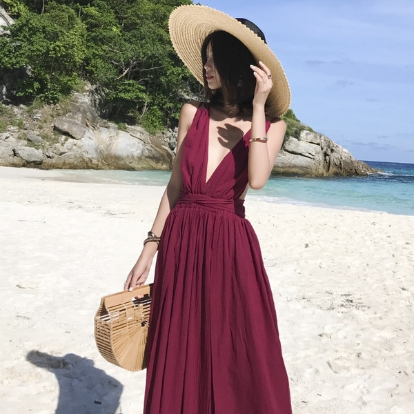 Rochie lunga de dama eleganta - model croiat in culoarea visiniu