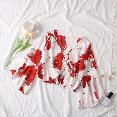 Bluză de damă elegantă cu mâneci lotus și decolteu în V în mai multe culori