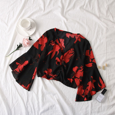 Bluză de damă elegantă cu mâneci lotus și decolteu în V în mai multe culori