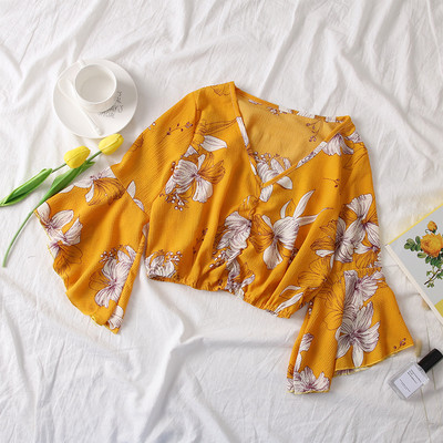 Bluză de damă elegantă cu mâneci lotus și decolteu în V în mai multe culori