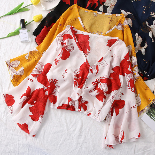 Bluză de damă elegantă cu mâneci lotus și decolteu în V în mai multe culori