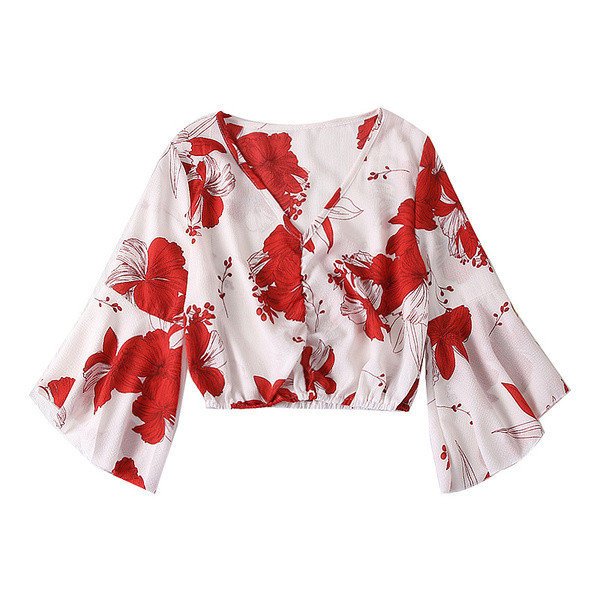 Bluză de damă elegantă cu mâneci lotus și decolteu în V în mai multe culori