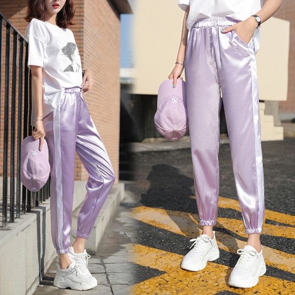 Pantaloni casual dama cu margini in trei culori