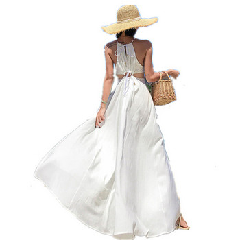 Rochie lunga de dama eleganta de culoare alba - model croiat