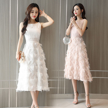 Rochie eleganta de dama in alb si roz