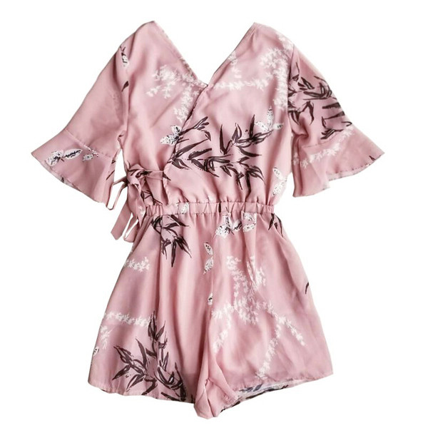 Salopetă scurtă de damă elegantă cu model floral