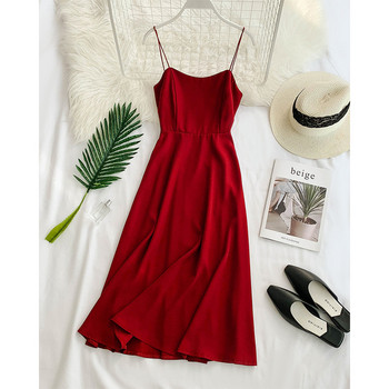 Rochie casual de dama in negru si rosu cu bretele subtiri