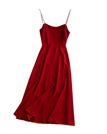 Rochie casual de dama in negru si rosu cu bretele subtiri