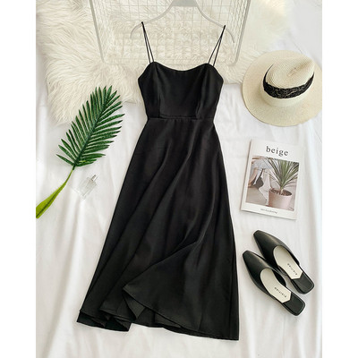 Rochie casual de dama in negru si rosu cu bretele subtiri