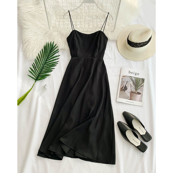 Rochie casual de dama in negru si rosu cu bretele subtiri