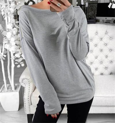 Bluză casual de damă cu mâneci lungi și fermoar de culoare gri