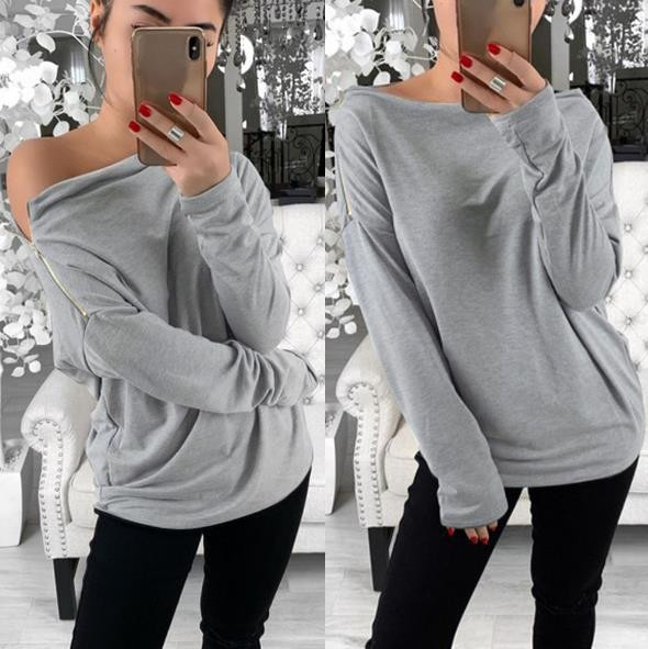 Bluză casual de damă cu mâneci lungi și fermoar de culoare gri