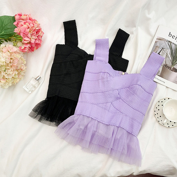 Top de damă modern în trei culori cu tul