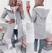 Дамско ежедневно дълго яке с качулка в сив цвят