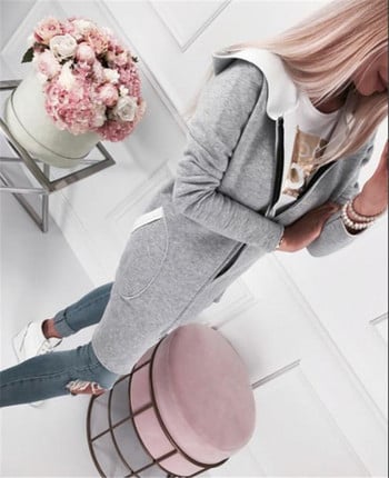 Дамско ежедневно дълго яке с качулка в сив цвят