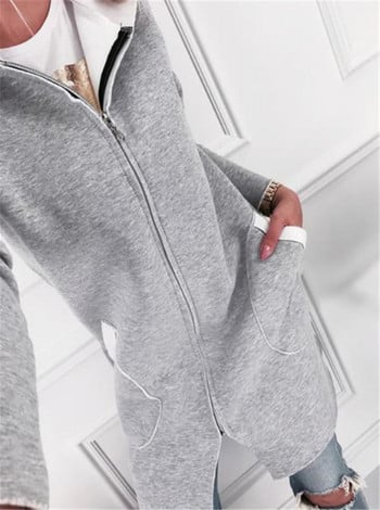 Дамско ежедневно дълго яке с качулка в сив цвят