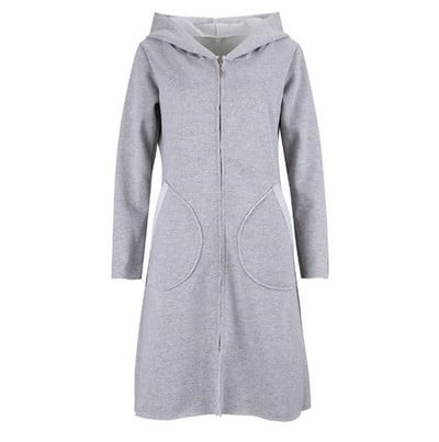 Дамско ежедневно дълго яке с качулка в сив цвят