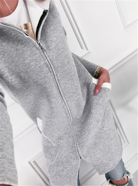 Дамско ежедневно дълго яке с качулка в сив цвят