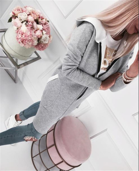 Дамско ежедневно дълго яке с качулка в сив цвят