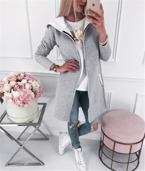 Дамско ежедневно дълго яке с качулка в сив цвят