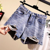 Pantaloni scurți casual de damă în albastru cu motive rupte