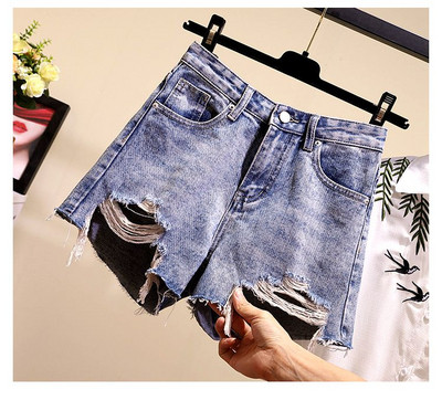 Pantaloni scurți casual de damă în albastru cu motive rupte