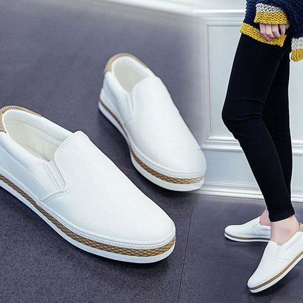 Pantofi casual dama din piele ecologica alb-negru