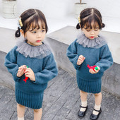 Set modern pentru copii pentru fete care include o rochie și un pulover în albastru