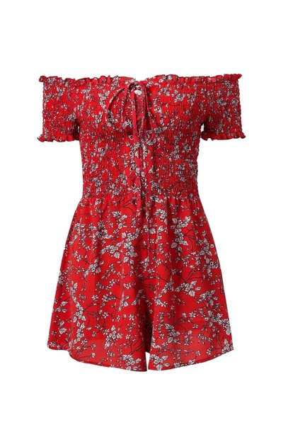 Salopeta de dama cu model floral si maneci scurte