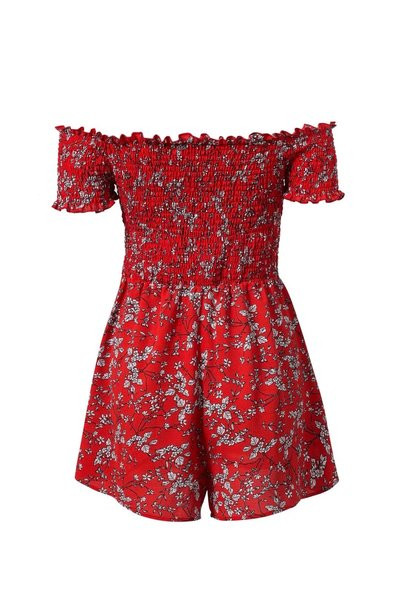 Salopeta de dama cu model floral si maneci scurte