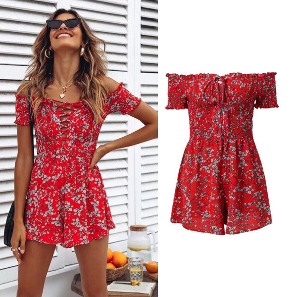 Salopeta de dama cu model floral si maneci scurte