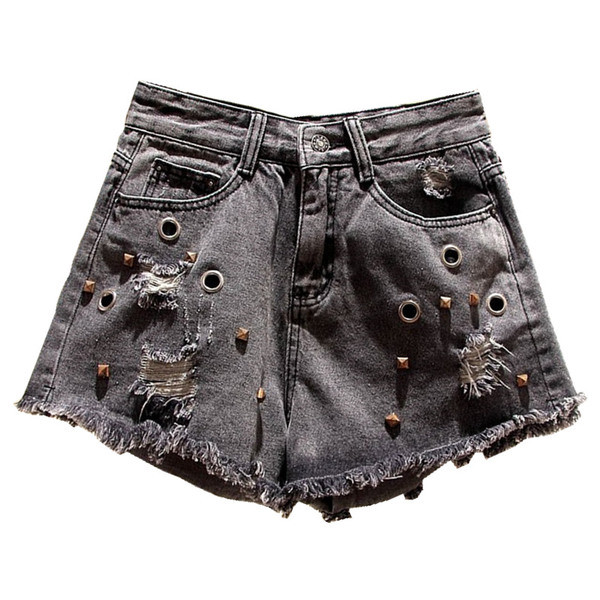 Pantaloni scurți casual de damă, de culoare gri, cu motive rupte