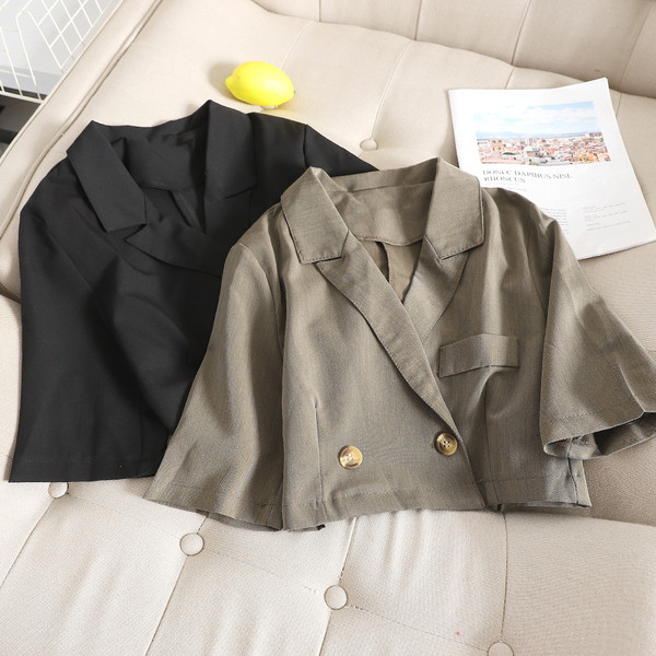 Geaca scurta de dama cu maneci 3/4 in negru si verde