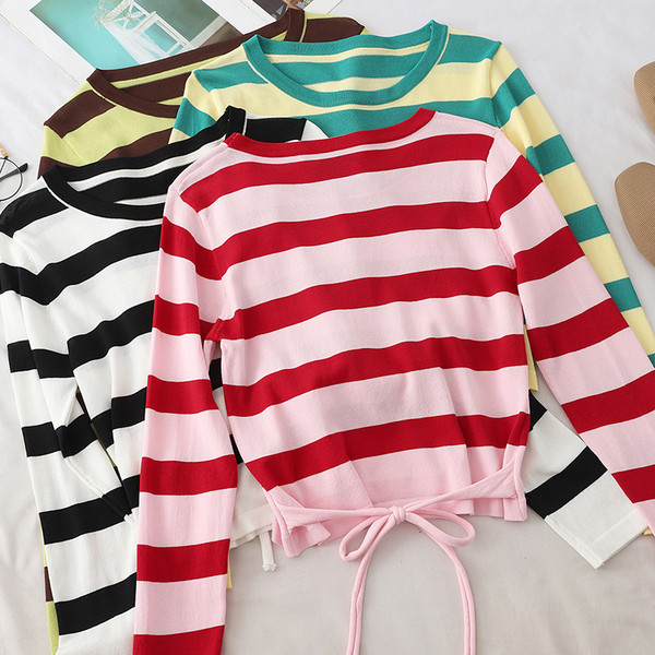 Bluza de dama cu dungi in patru culori cu cravate