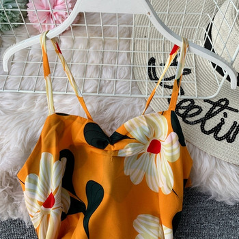 Rochie moderna de dama cu model floral si bretele subtiri